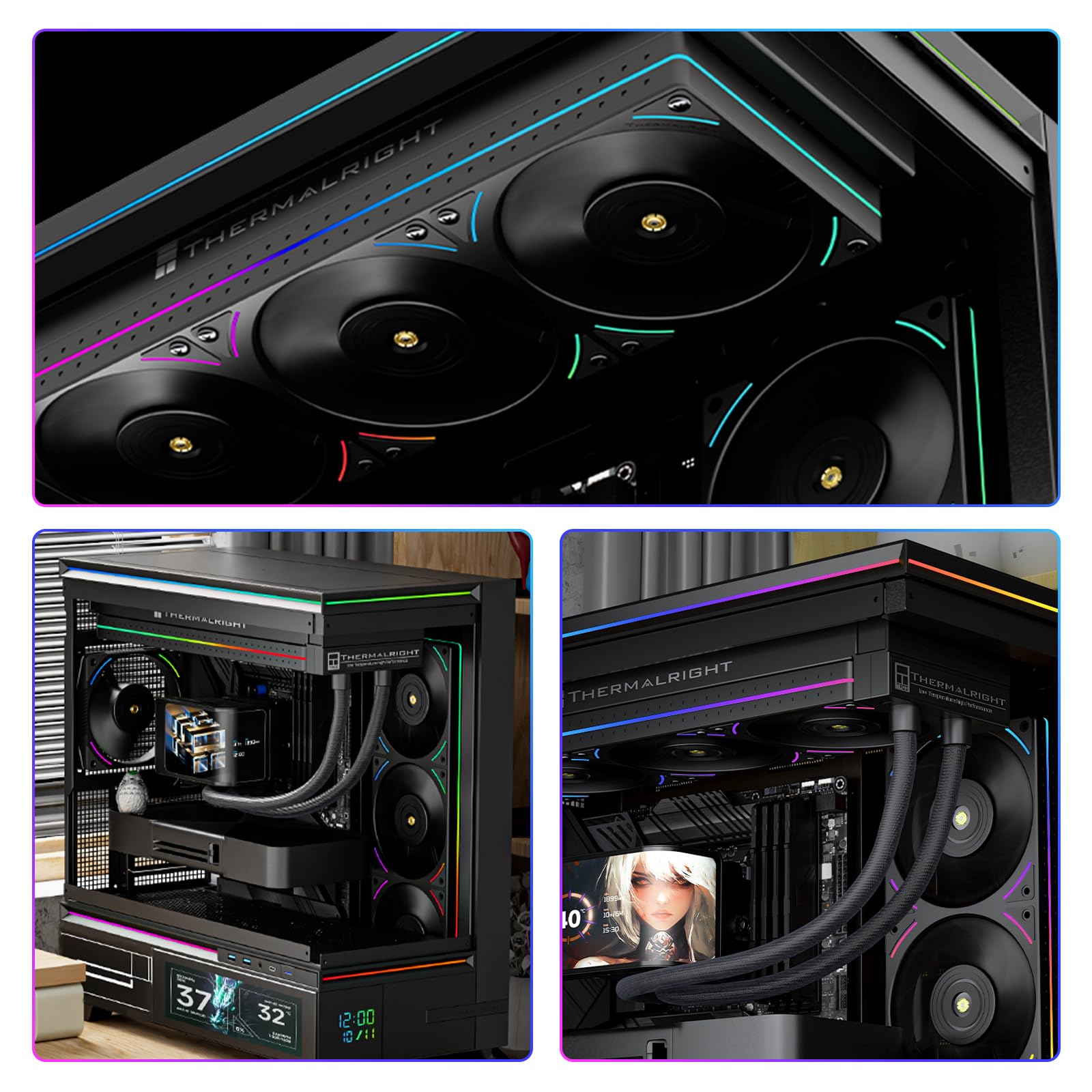 Thermalright TL-UB36R Ventole di raffreddamento inversa per PC a telaio singolo da 360 mm, velocità PWM 2150 giri/min, illuminazione ARGB, flusso d'aria elevato, cavo modulare singolo, per chassis e