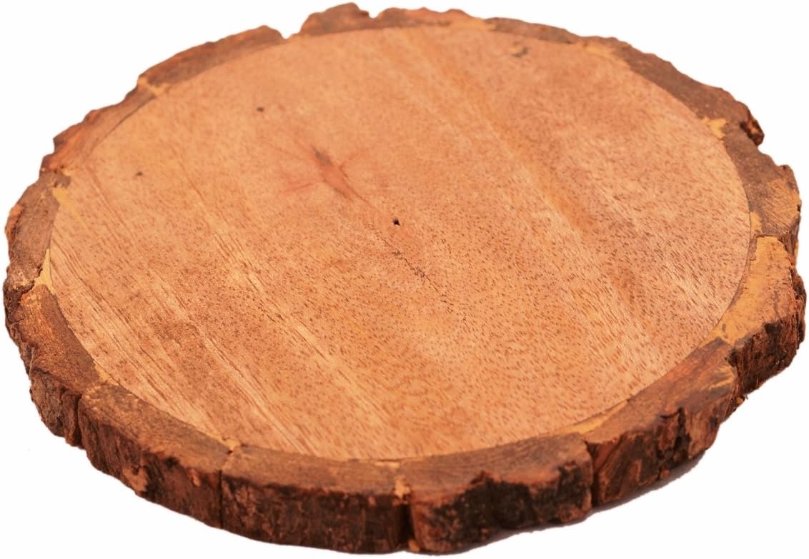 Purpledip Wooden Coasters Set of 4 in Natural Mango Tree Bark: Rustic Dining Table Barware Gift (11141)