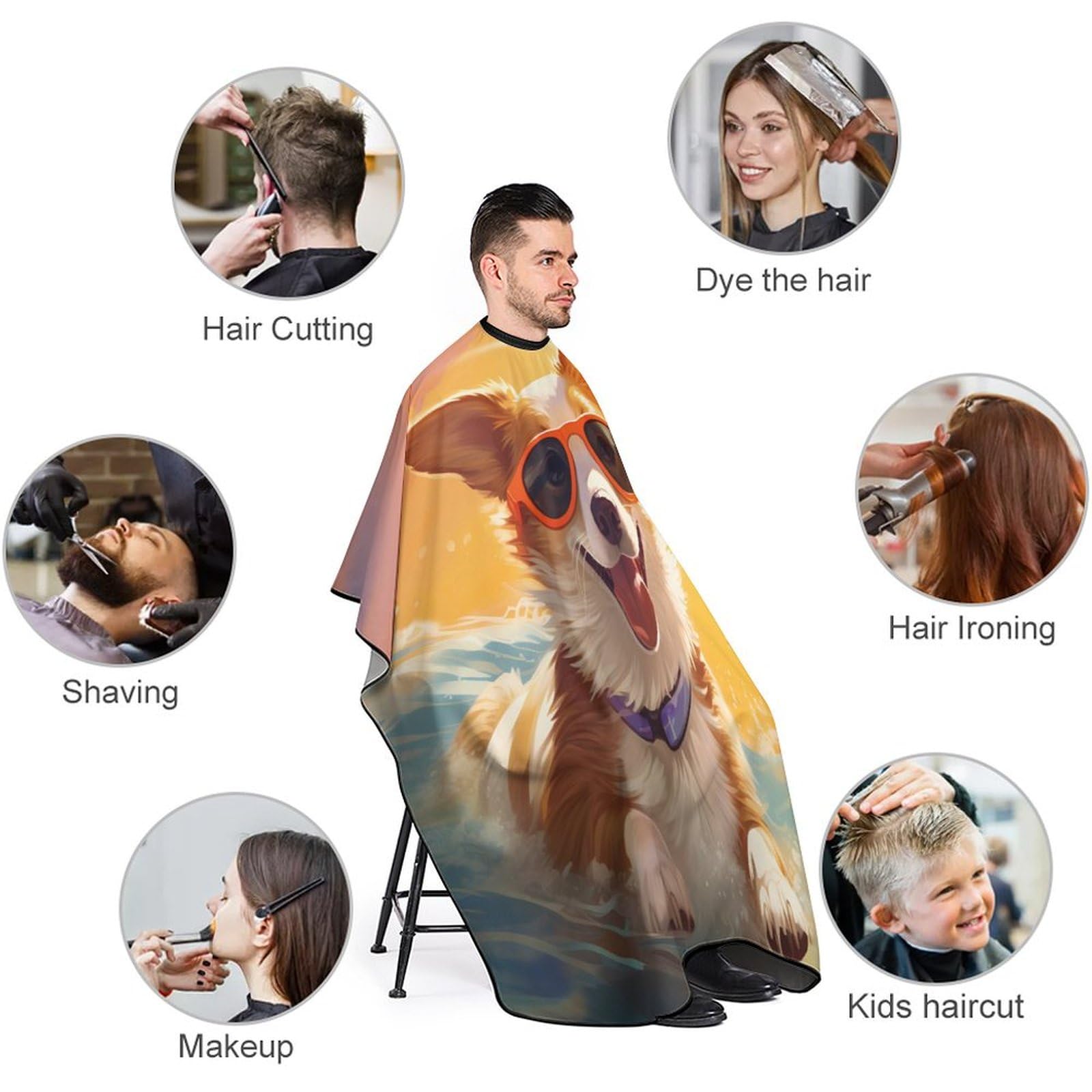 Cute Corgi Swimming in Water Hair Cutting Cape for Men Women Waterproof Barber Cape Adjustable Salon Haircut Capes