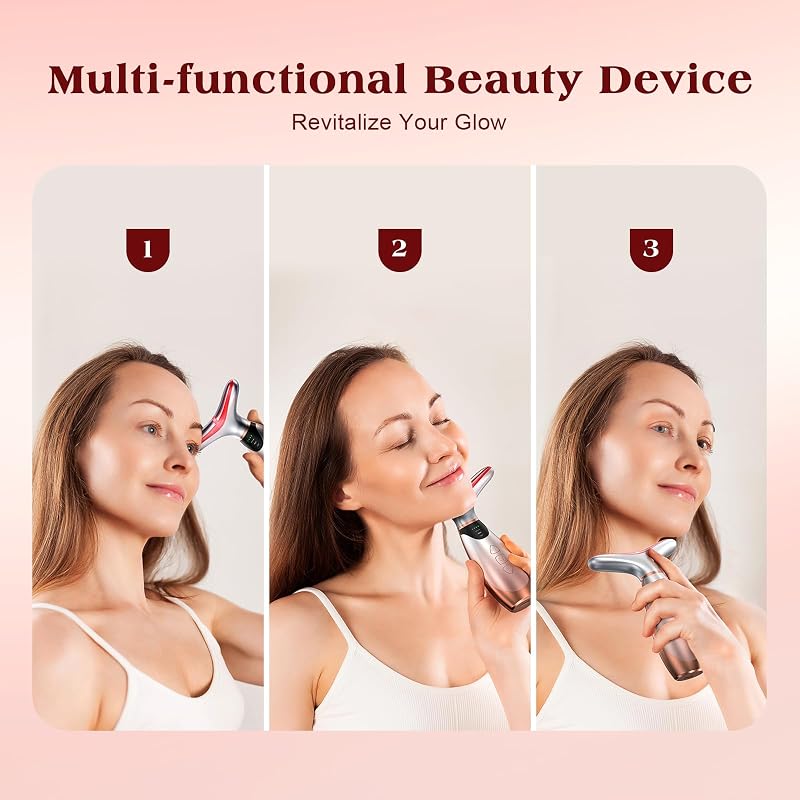 Pedete Facial Massager, 7 Colors Red Light Therapy for Face and Neck,Silver image 5