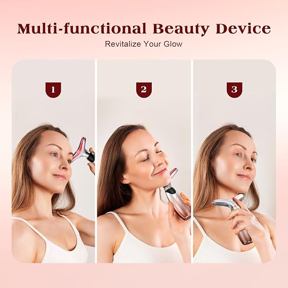 Pedete Facial Massager, 7 Colors Red Light Therapy for Face and Neck, Face Lift Device with 113F Heating Vibration for Multi Skin Care