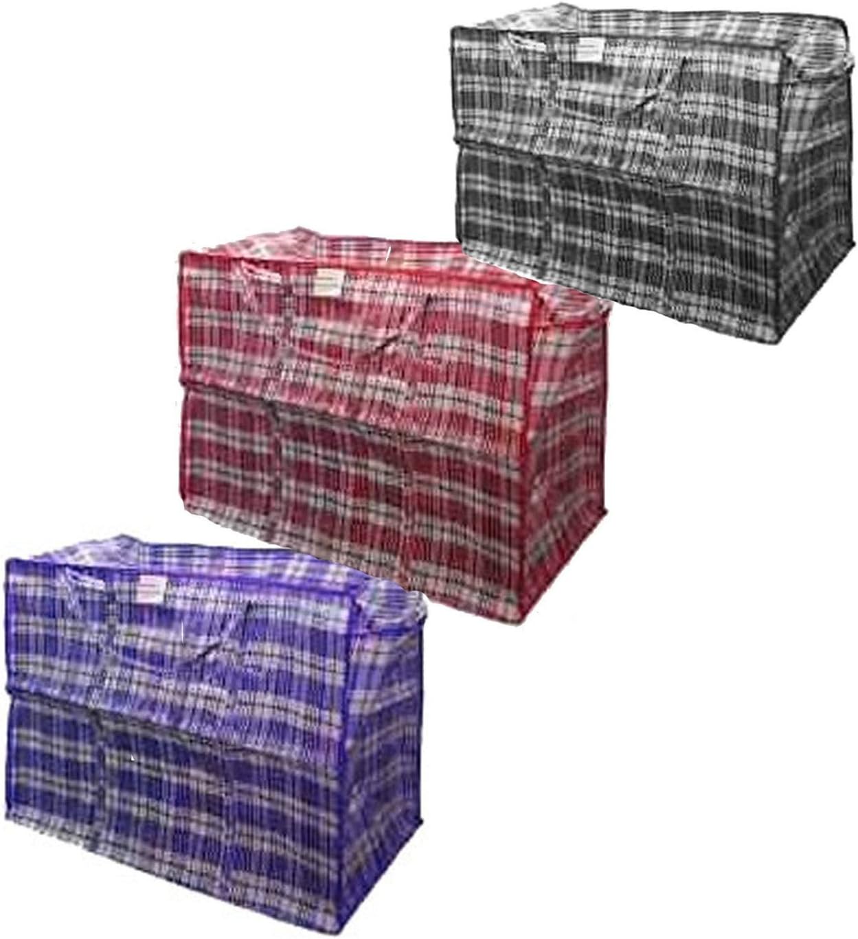 Set of 8 Plastic Checkered Storage Laundry Shopping Bags Variety Pack W. Zipper & Handles Assorted Sizes & Colors. Set includes 2 of each of the following: Jumbo,Extra-Large; Large; Medium