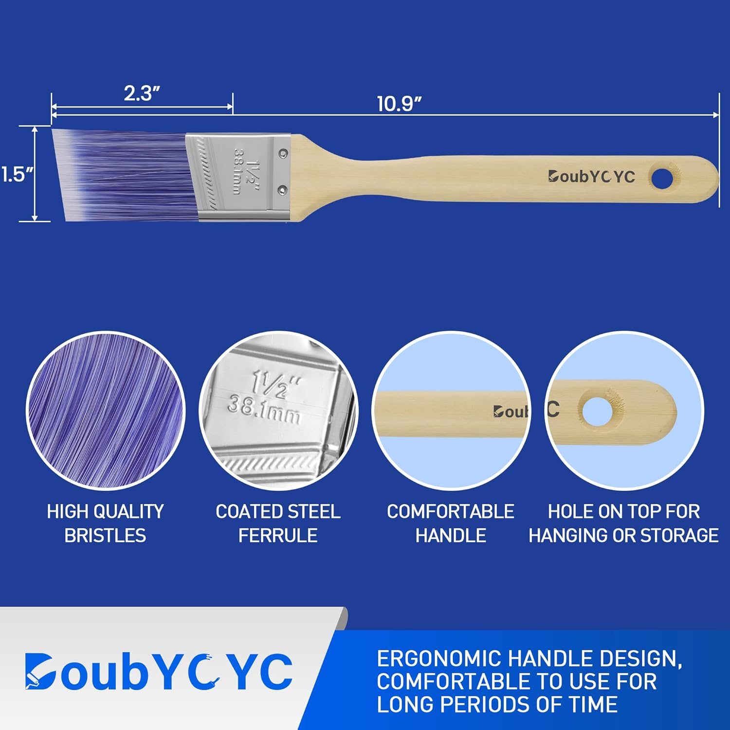 Paint Brushes - 4 Pack, 1.5" Angle Brushes, Paint Brush Set, Paint Brushes for Walls, Stain & All Oil Paints - Home Improvement - Interior & Exterior Use