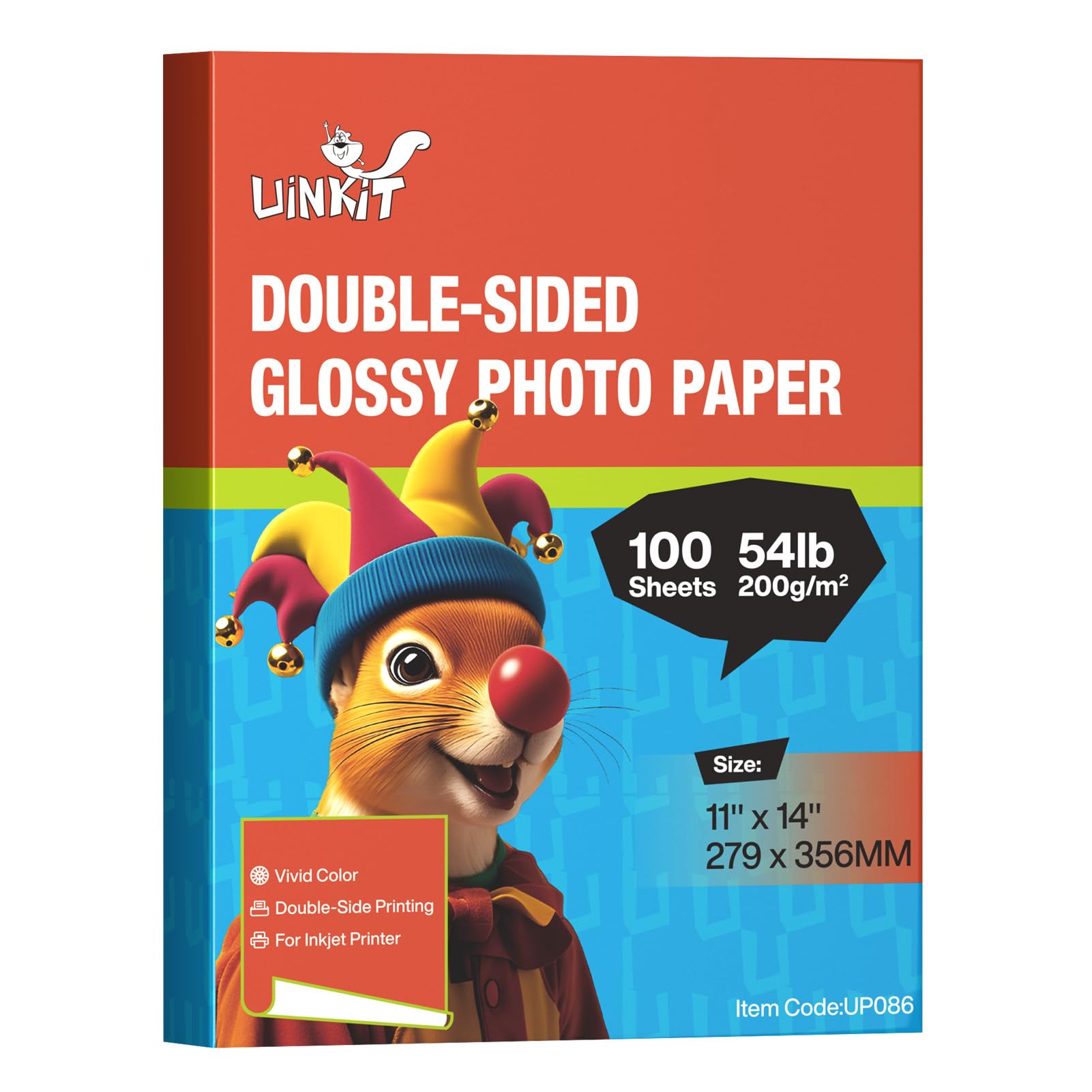 Uinkit 100 fogli di carta fotografica lucida double face, 27,9 x 35,6 cm, 24,5 kg per inchiostro colorato, 200 g/m², 27,9 x 35,6 cm, per stampanti a getto d'inchiostro