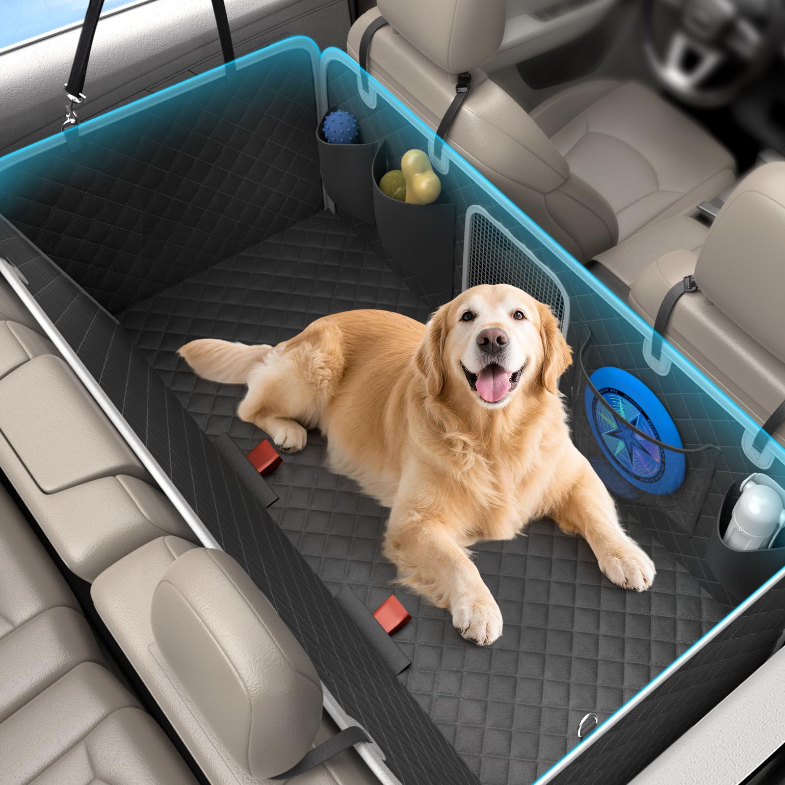 PetPurrio Dog Car Seat Cover for Back Seat, Hard Bottom Dog Hammock for Car, Waterproof Back Seat Extender for Large Dogs, Pet Seat Protector,