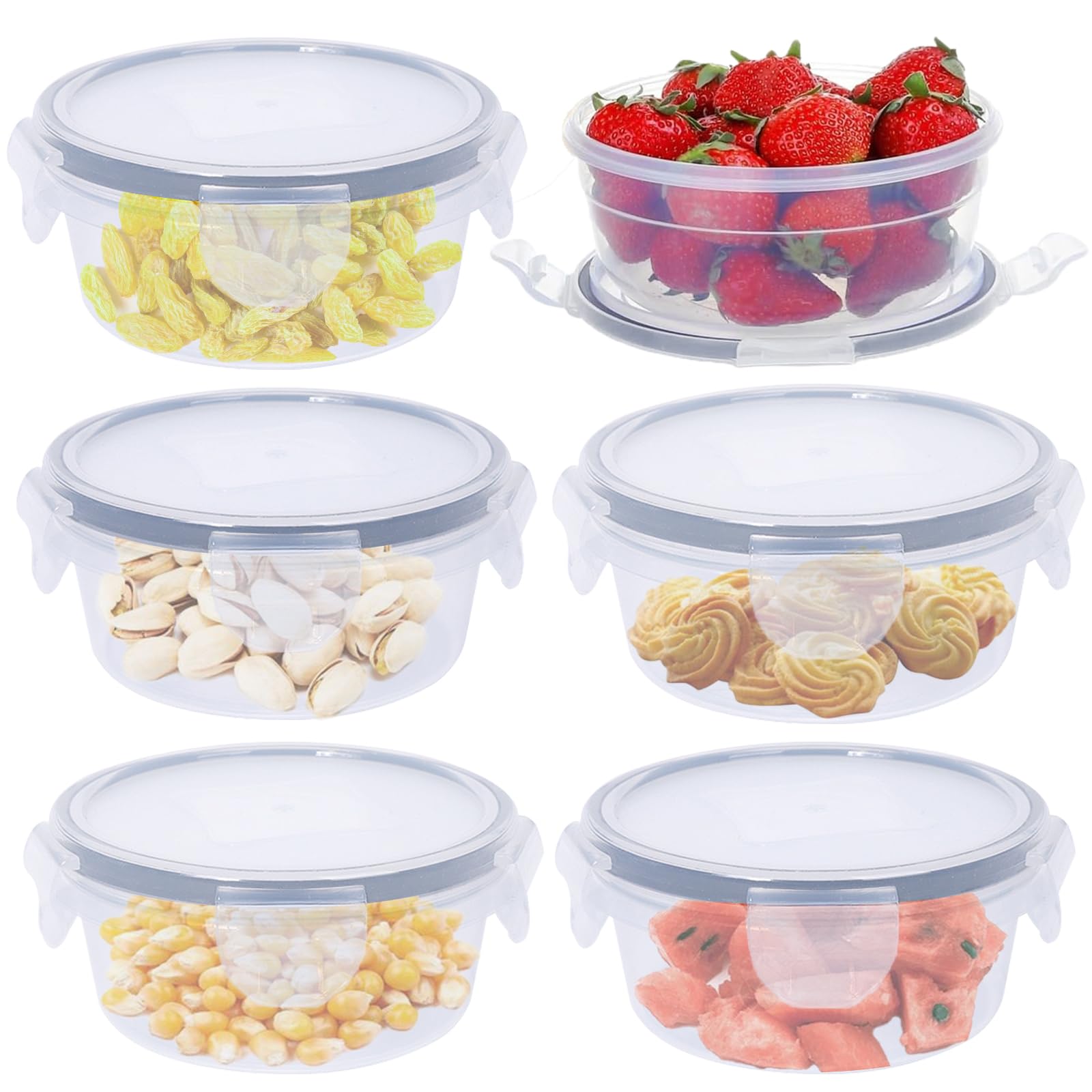 6 Pack 700ml Round Food Containers with Lids Airtihgt, Plastic Reusable Snack Pots with Clip Lock, Leak-proof Small Storage Container Set Stackable for Yoghurt, Fruit, Snack (700ml)