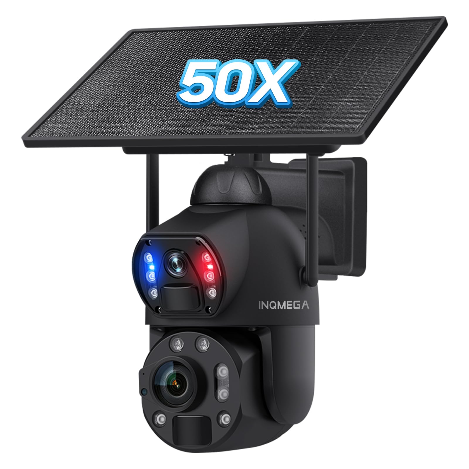 4G LTE Solar Security Camera, 6MP Dual-Lens with 50X Optical Zoom, 20000mAh Battery & 10W Solar Panel, PIR Motion Detection, Includes 4G SIM Card, Metal casing