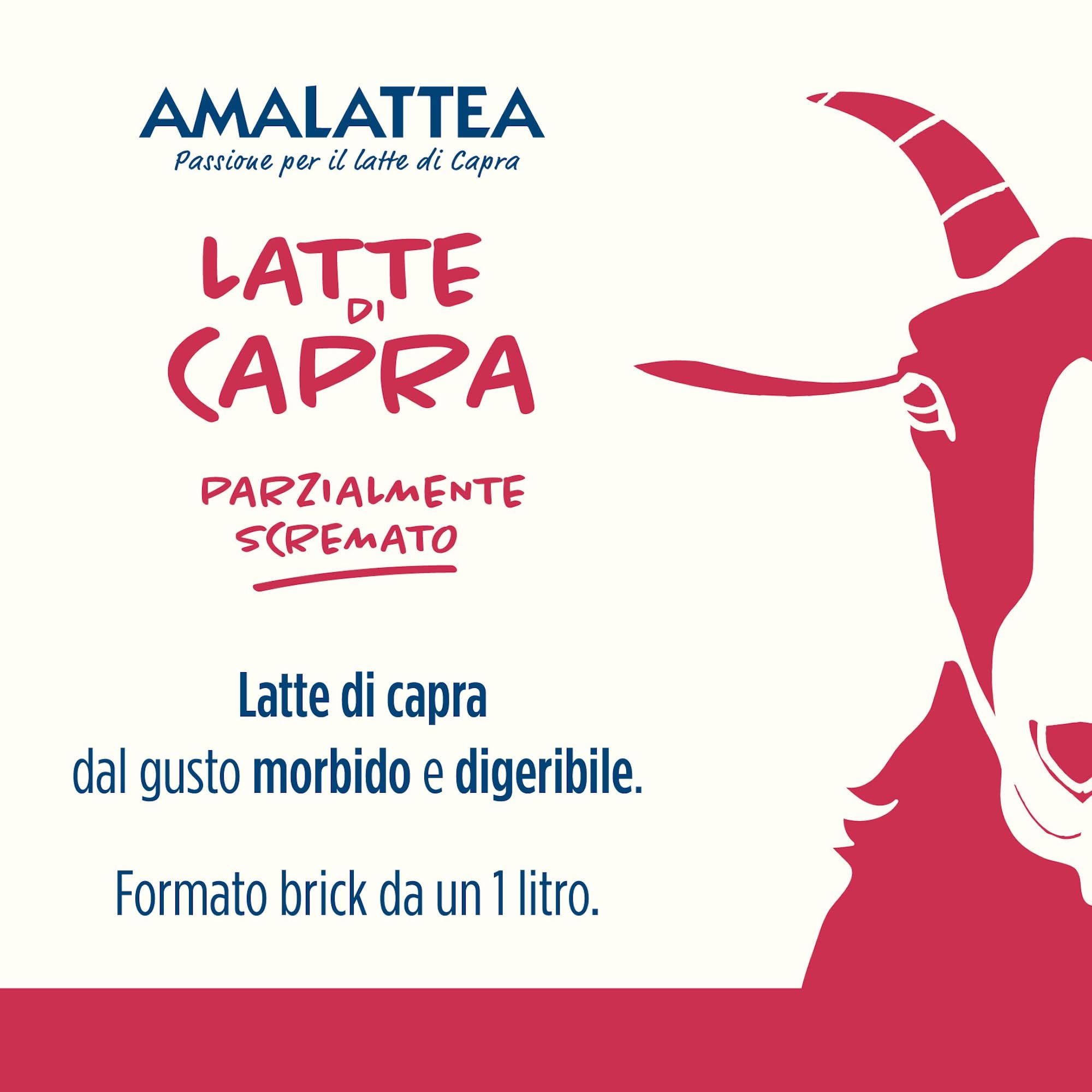 Granarolo, Latte di Capra Amalattea, 6 Confezioni di Latte Parzialmente Scremato UHT da 1 lt, Dal Gusto Morbido, Ricca Fonte di Calcio
