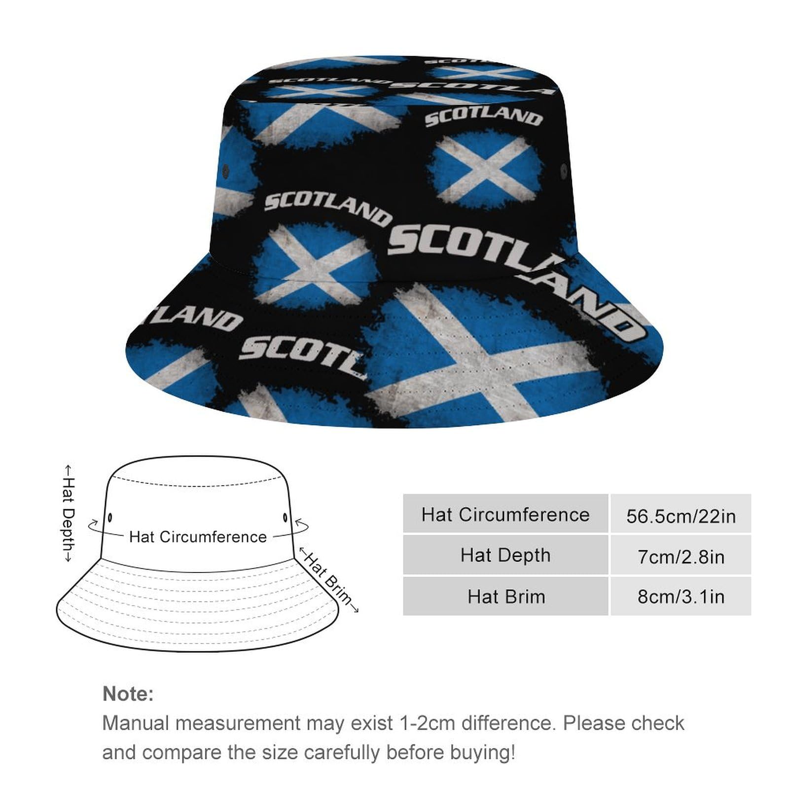 Scotland Flag Fashion Printing Bucket Hat Unisex Summer Sun Fisherman Cap Outdoor Headwear