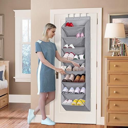 Miniatura 7 de KEETDY Organizador de zapatos sobre la puerta con 8 bolsillos profundos zapatero colgante para colgar en el armario se adapta a 20 pares de soportes