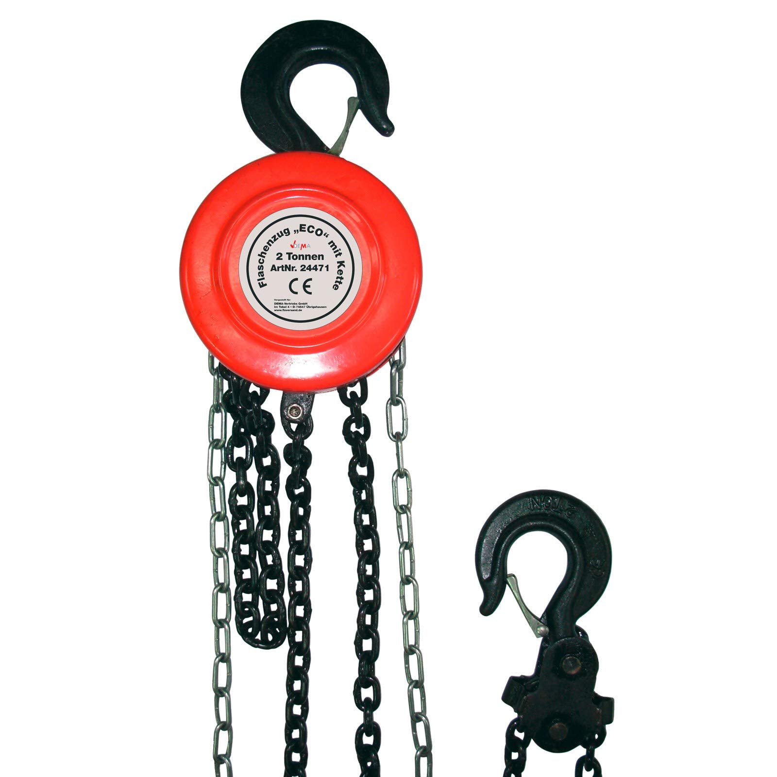 DEMA Kettenzug Handkettenzug eco 2000 kg – Flaschenzug mit 2,5 m Hub, fein dosierbar, Blockiersystem, stabiles Stahlblechgehäuse – für Werkstatt, Landwirtschaft, Forst, Industrie