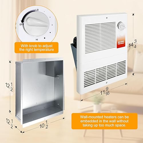 Miniatura 8 de 9815WH Calentador eléctrico de pared de gran capacidad con termostato para dormitorio, baño, salas de estar, etc., calentador de pared 1500 vatios,