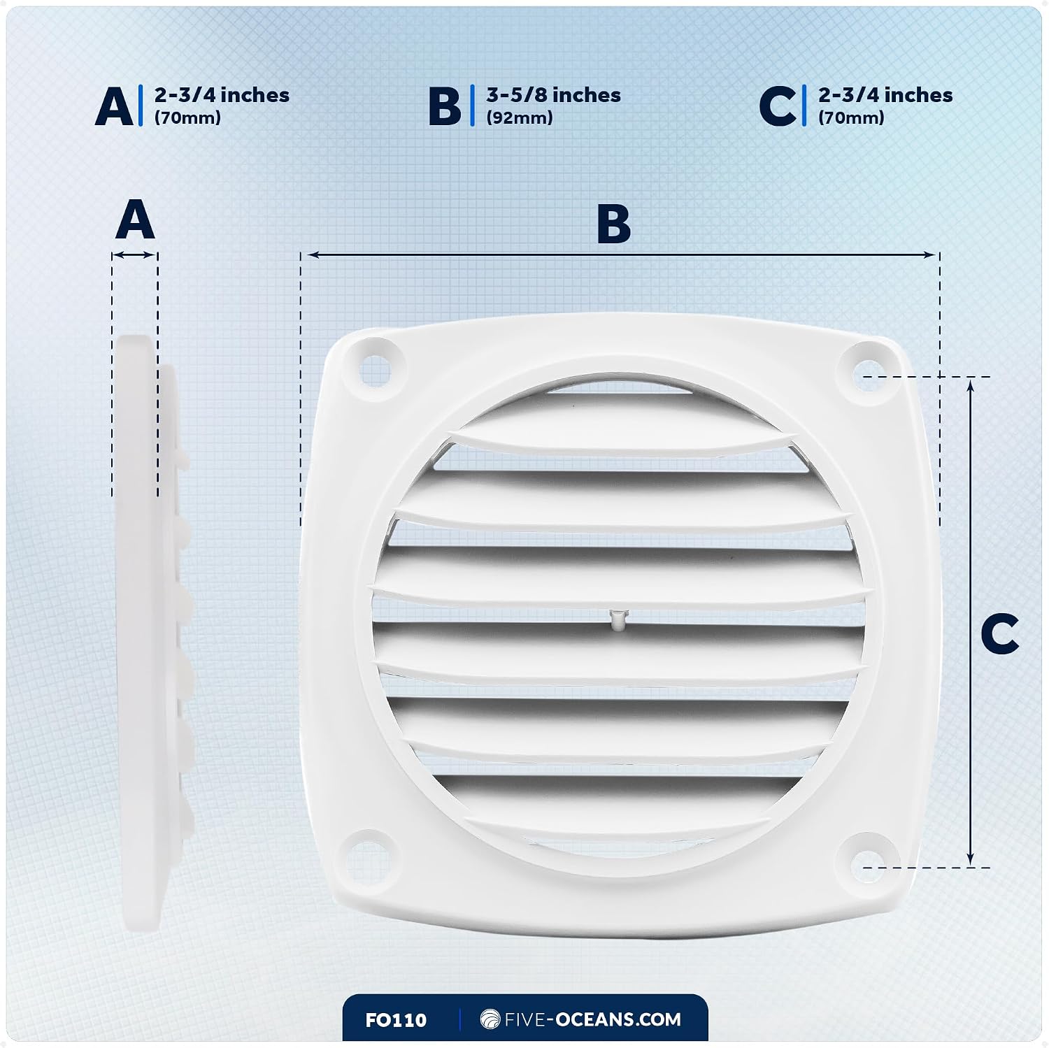 Five Oceans 6-Slotted Louvered Flush Hose Ventilators, 3-Inch Ventilation Area Diameter, ABS Plastic White/Black