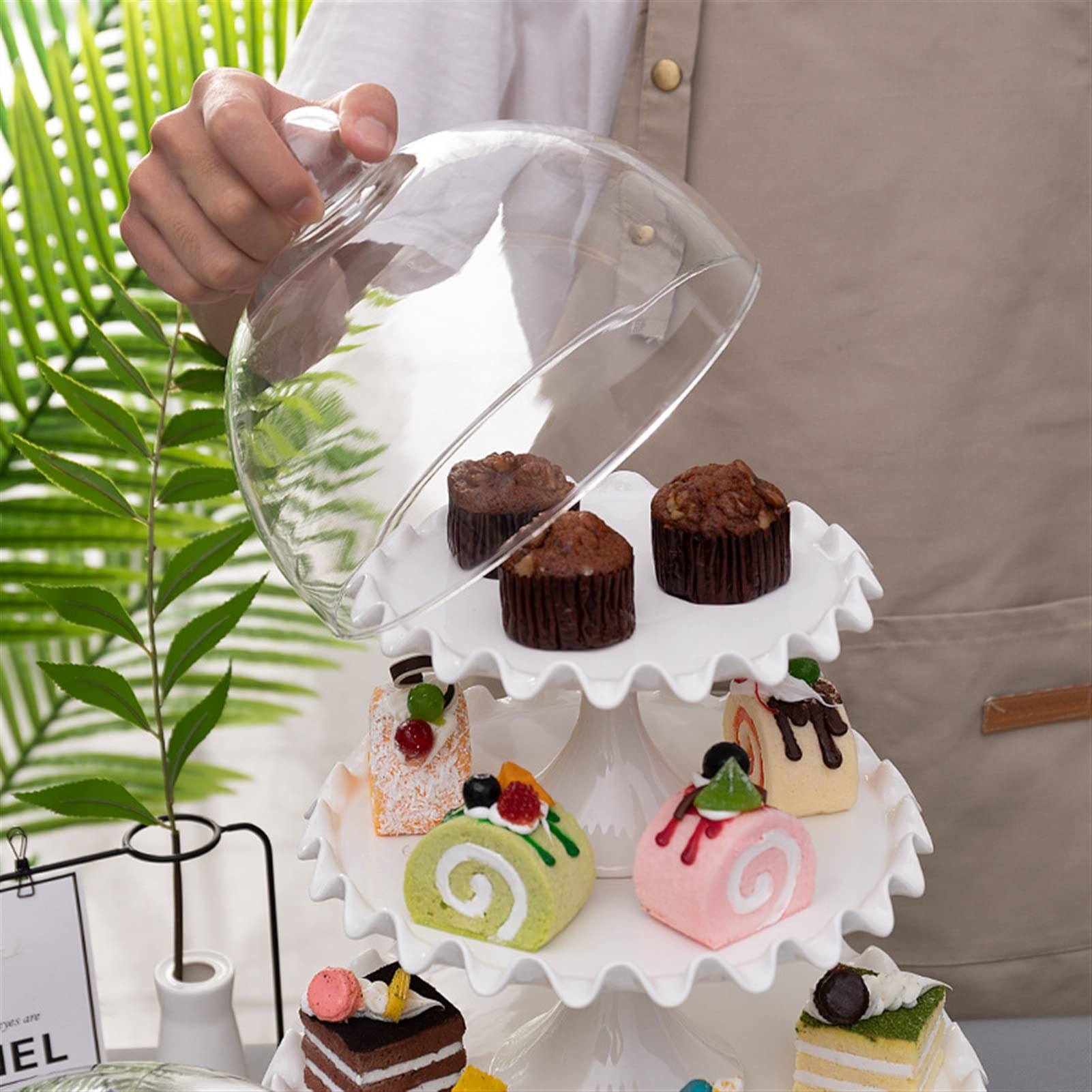 Soporte para tartas, 1 juego de bandeja de cristal transparente para tartas, bandeja de tapa de cristal, adecuada para restaurantes familiares y hoteles