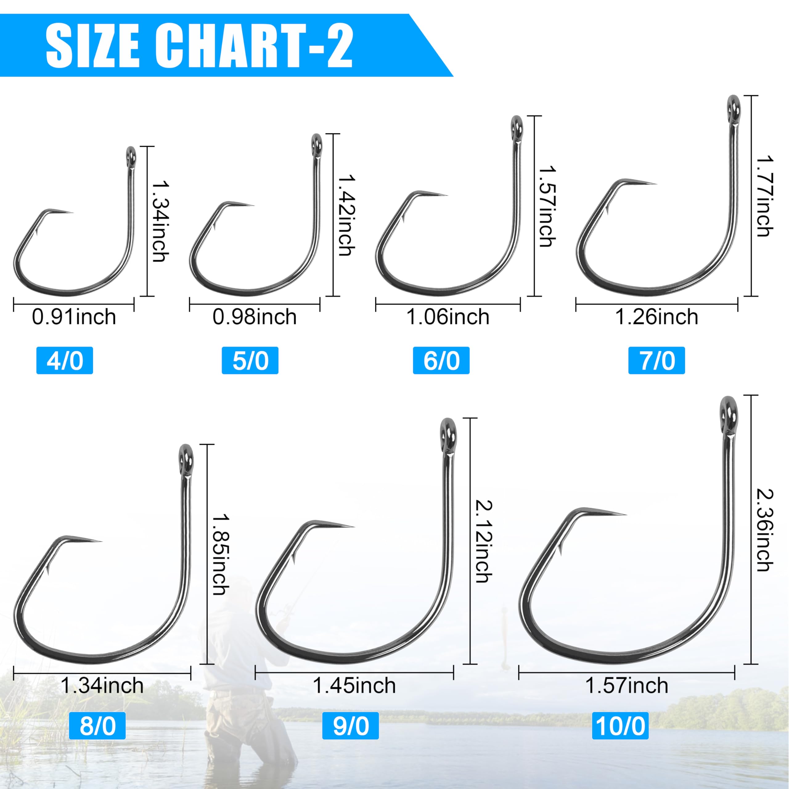 AGOOL - Ami circolari per pesca in acqua salata, 120 pezzi, gancio circolare in acciaio al carbonio ad alto tenore di carbonio, punta spinata, in nichel nero, per sport polpo, 14 misure, 10/0-120pcs