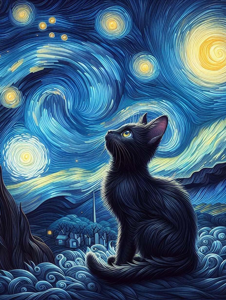 TREXEE Diamond Painting Kits for Adults, Black Cat Starry Sky 5D DIY Diamond Art Kits Full Drill Diamond Dots for Gift Wall Decor and Relaxation Gem Arts (12x16 inch) (Without Frame)-image-26