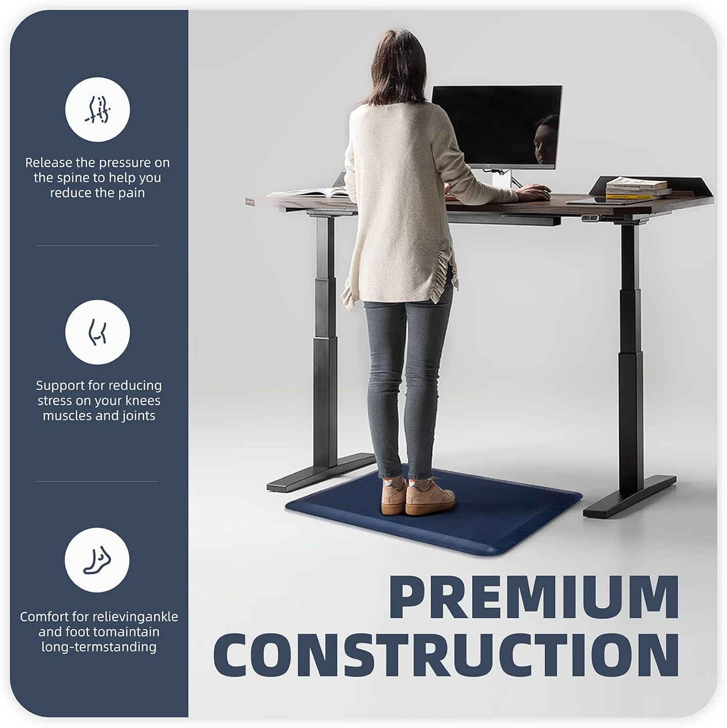 Color&Geometry Anti Fatigue Floor Comfort Mat 3/4 Inch Thick 20"×32" Perfect for Standing Desks, Kitchen Sink, Stove, Dishwasher, Countertop, Office or Garage, Dark Blue