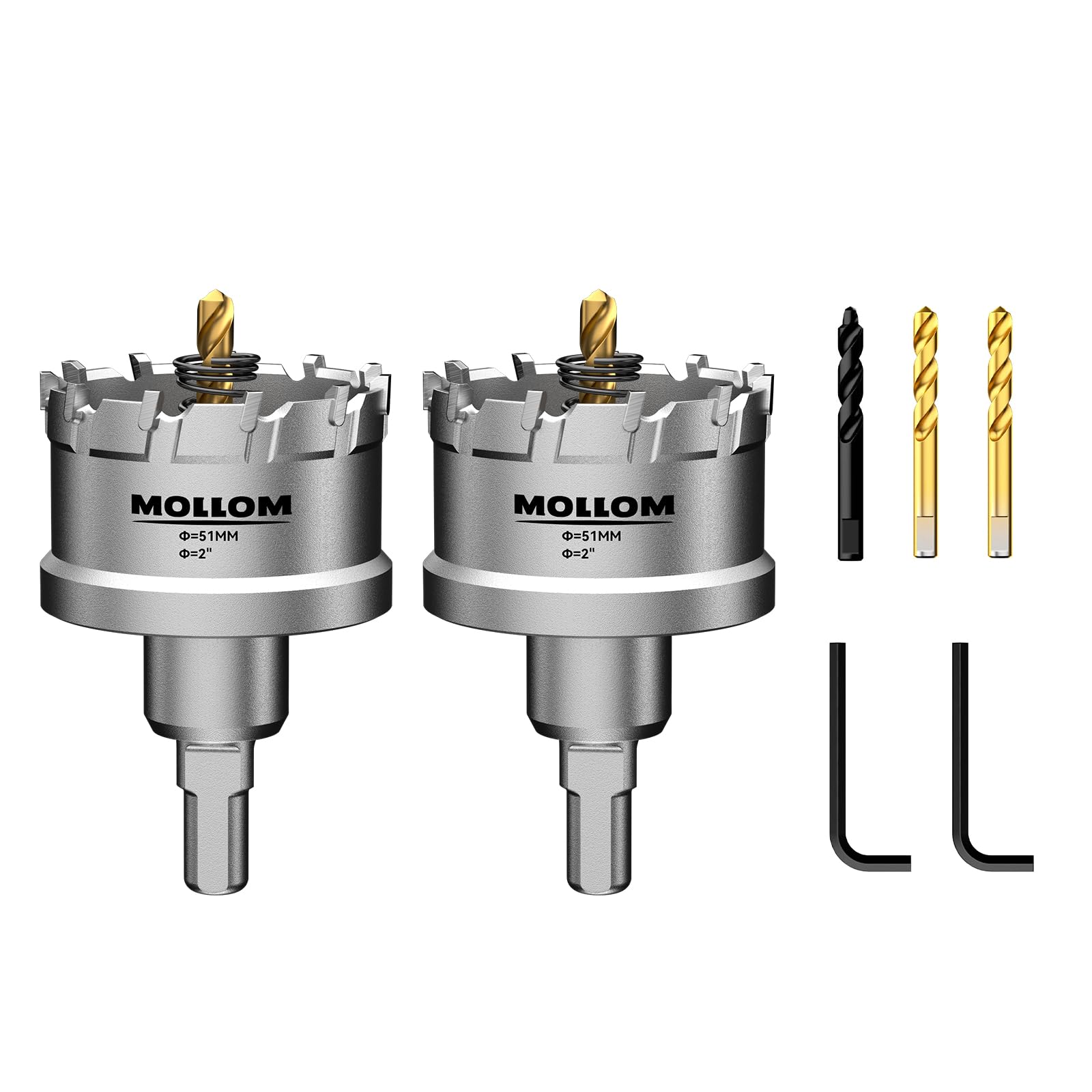 Mollom 2Inch (51mm) 2Pcs Heavy Duty Carbide Hole Saws, Hole Cutters for Stainless Steel, mild Steel, Iron, Copper, Brass, Plastic