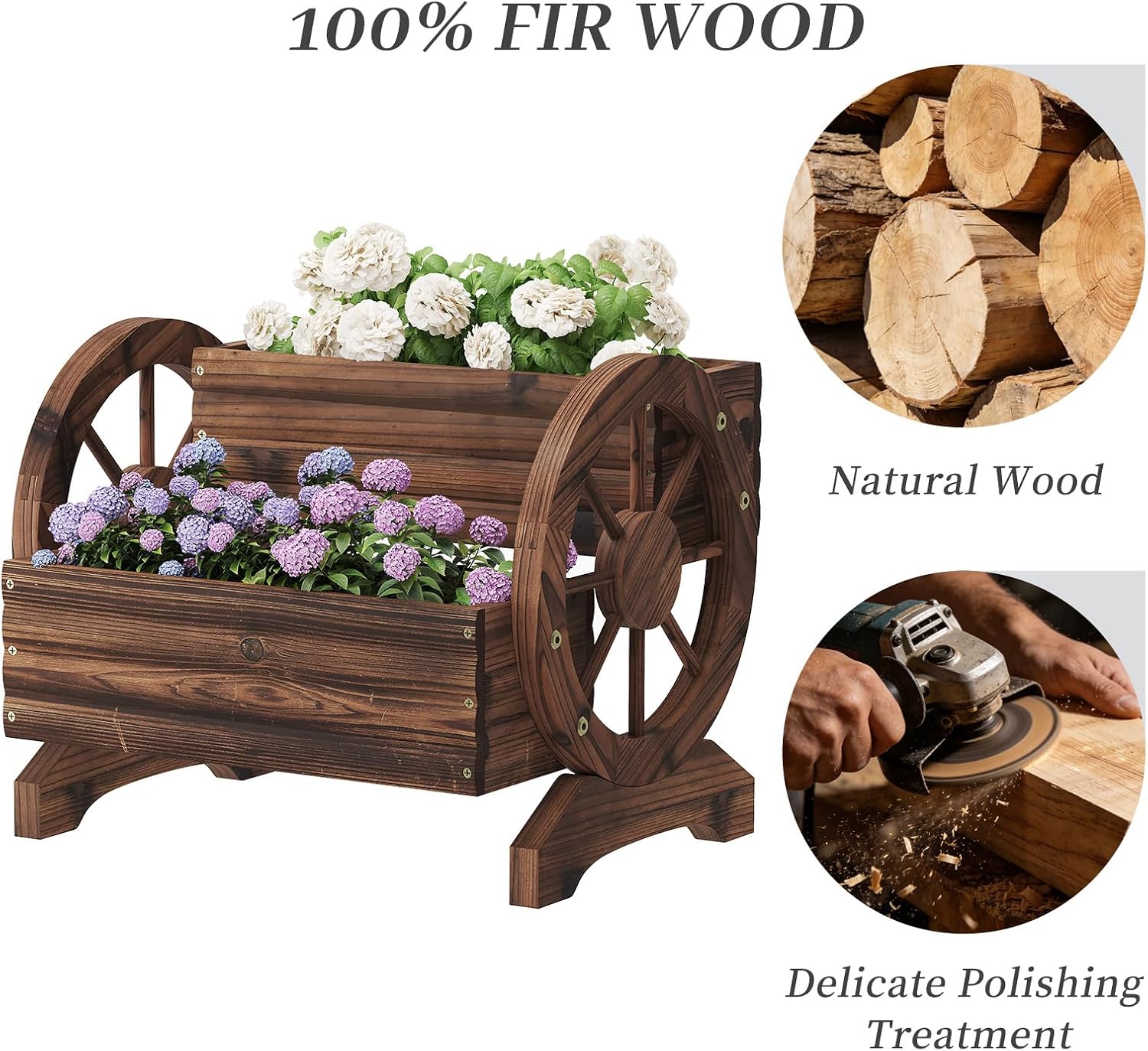 Wooden Planter Box,Garden Planter with Wheels for Flowers,Vegetables,Plant Pots for Indoor & Outdoor Garden Home Plants, Flower Cart for Patio Garden Balcony (Carbonised colour (Dark Brown))