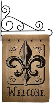 مرحبًا، مجموعة علم الحديقة Fleur De Lys، حامل الحائط، الحياة الريفية، زهرة الزنبق العتيقة، الحفلة الفرنسية ماردي، هدية زخرفية صغيرة، لافتة منزل فناء مزدوجة الجوانب مصنوعة في الولايات المتحدة الأمريكية 13 X 18.5