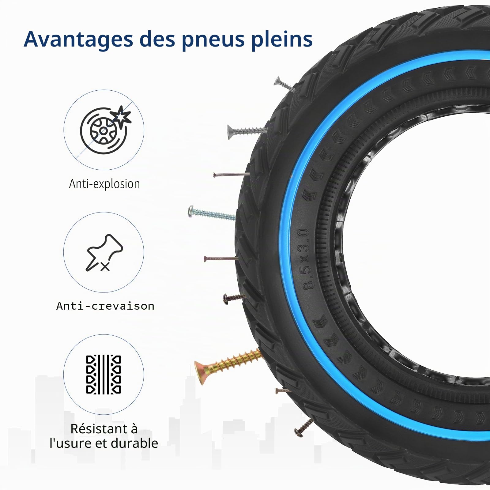 ulip 8.5x3 Pneu de roue avant et arrière de rechange pour Zero 8 Zero 9 VSETT 8 VSETT 9 PRO Kugoo X1 Kugoo Kirin G2 Pro Scooter, 8 1/2 x 3.0 Off-Road Pneu Complet (2 Pièces)