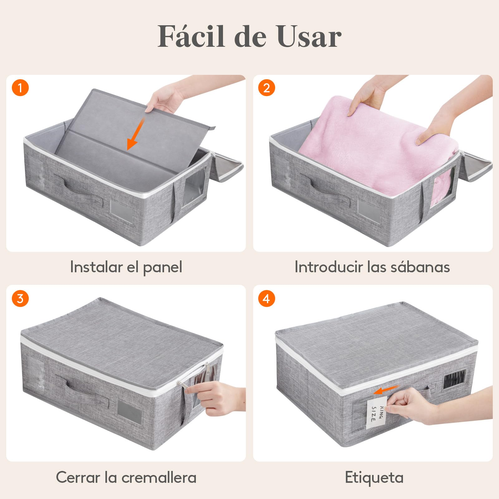 Lifewit Juego de 6 Bolsas Grandes de Almacenaje para Sábanas Plegables, Caja para Ropa de Cama con 2 Ventanas Transparentes y 1 Etiqueta, Organizador para Edredones y Mantas, 38 × 33 × 12 cm