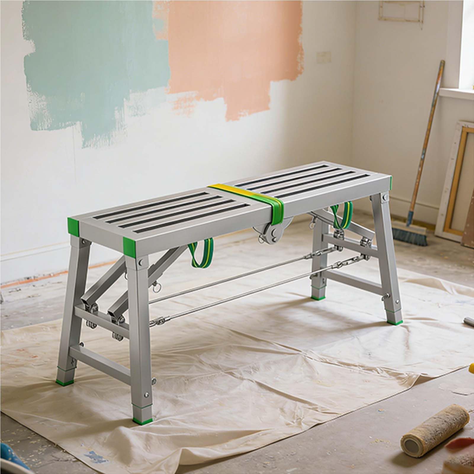 Plataforma Plegable con trampilla, andamio portátil Plegable Ajustable con Altura Regulable, Carga máxima de 400 kg para Trabajos de Pintura y construcción (001200cm).