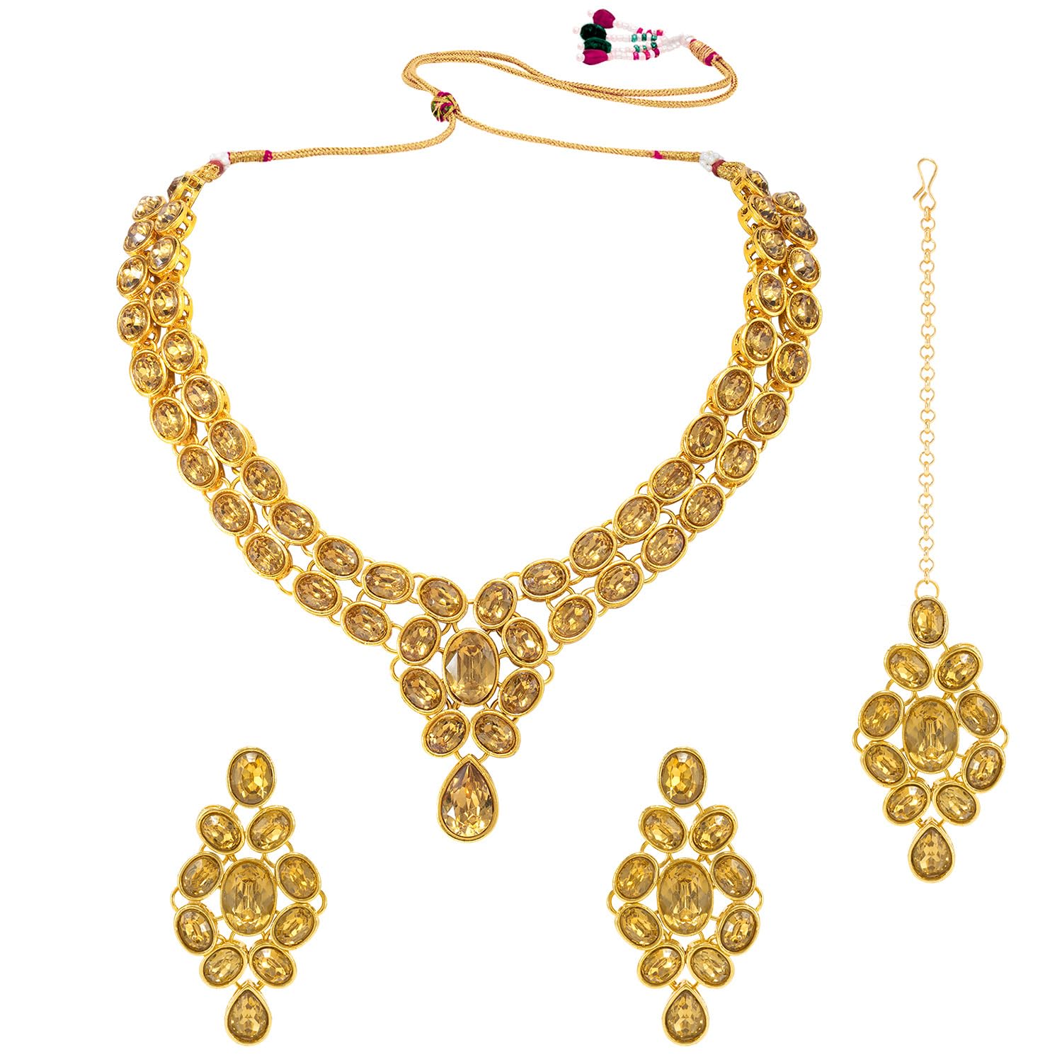 Peora Ethnic Fashion Gold Plated Crystal Necklace with Earring & Maangtikka Jewellery Set For Women & Girls (Golden) (B0B1VD5S5J) Amazon Price History, Amazon Price Tracker