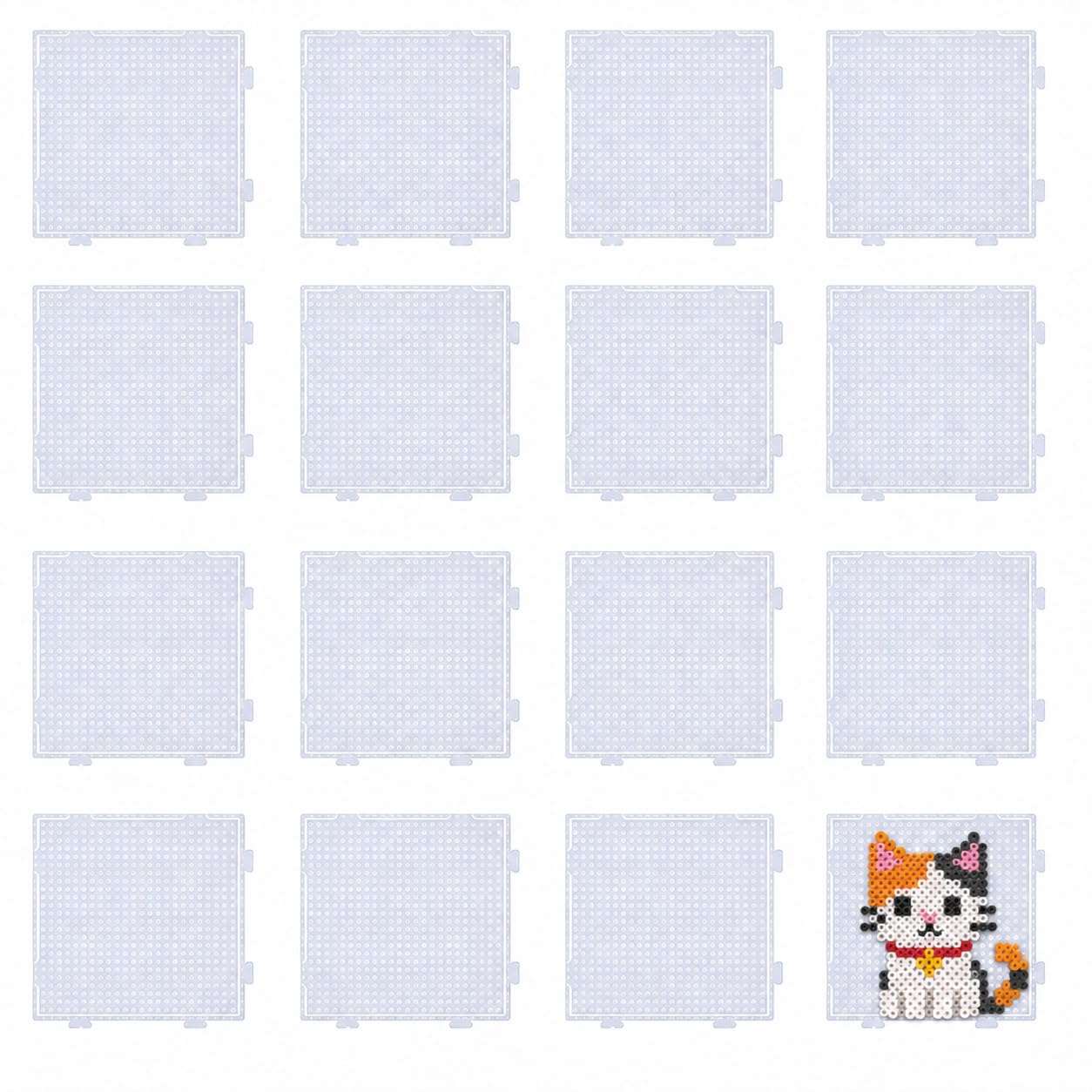 16Pcs Transparent Square Bead Board, Interlocking DIY Craft Base Set
