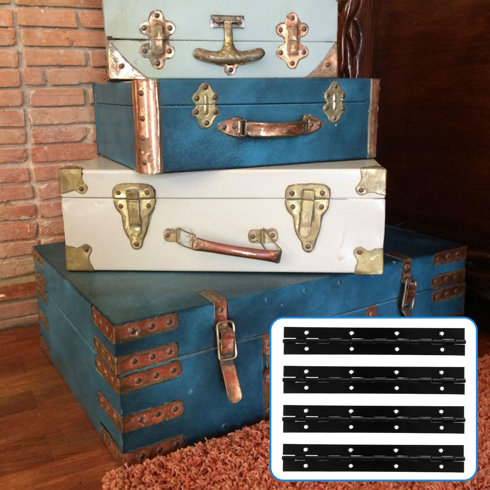 16 bisagras de piano de 8 pulgadas resistentes, bisagras continuas plegables de 0.04 pulgadas de grosor, bisagras de piano de metal negro para armarios, puertas, ventanas (7.87 pulgadas de largo x 1.2