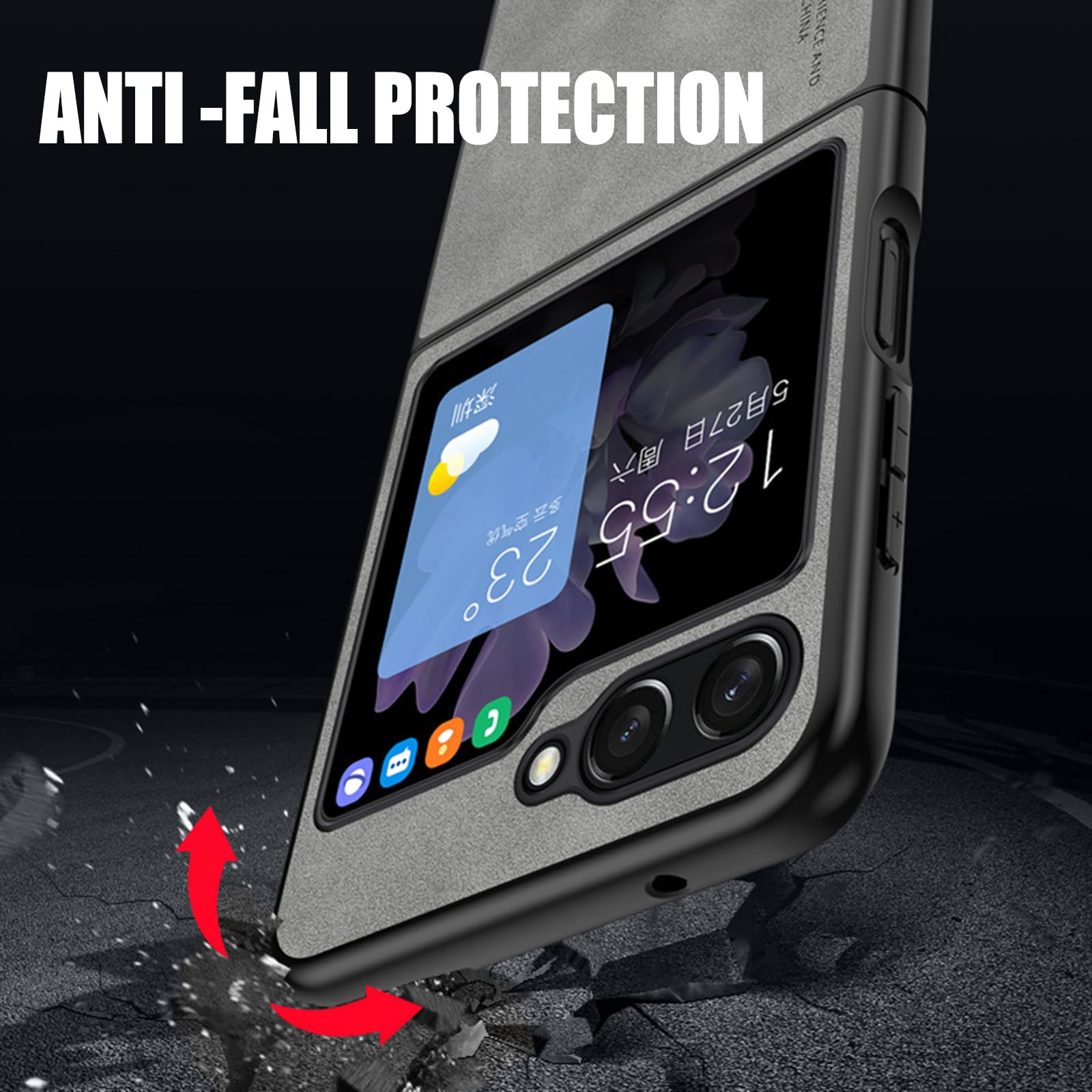 Coque pour Samsung Galaxy Z Flip 6, Ultra-Mince Mat Cuir d'affaires Couverture Bord Souple Protection Anti-Chute Coque,Gris