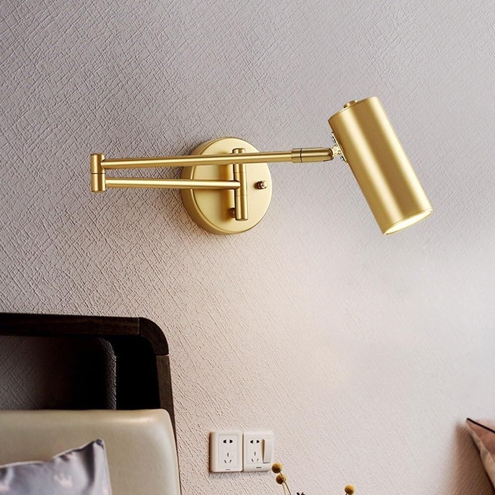 Swing Arm Sconce Bedside Reading Lamp for Living Room Bedroom Kitchen Adjustable Light Fixture with Headboard Mount,Gold