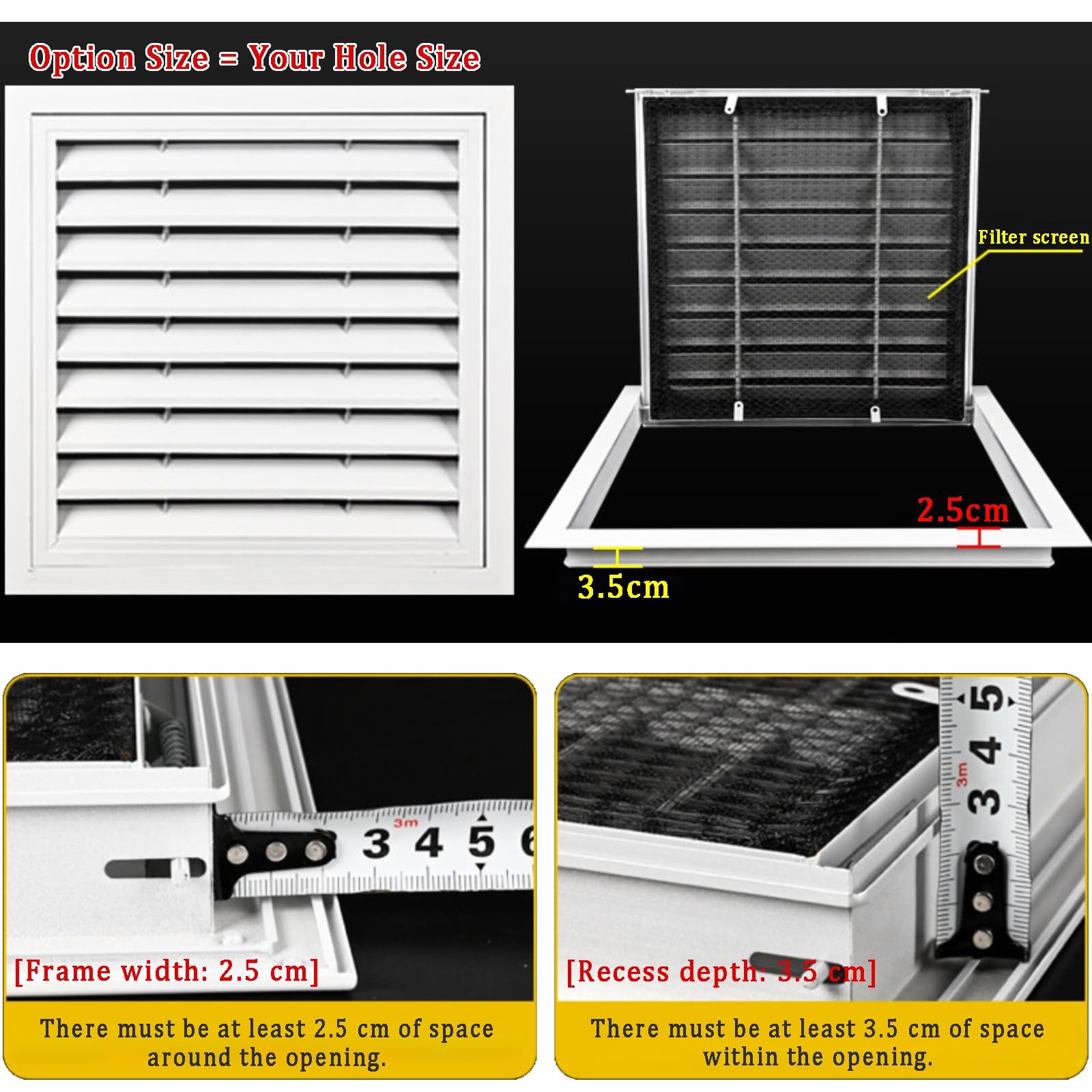 Tapa de ventilación de Pared/Techo. Rejilla de Aluminio con Lamas y Filtro. Panel de Acceso de Apertura rápida para la Abertura de Retorno del Sistema de climatización. Ideal para Ocultar tu