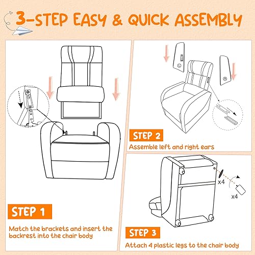 Miniatura 39 de Costzon Silla reclinable para niños, silla reclinable para juegos con bolsillos laterales, reposapiés, reposacabezas y soporte lumbar para rosado,
