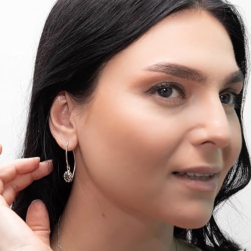 Miniatura 2 de Black Opal Dangle Earrings in 925 Sterling Silver - Drop Earrings for Women - 8mm October Birthstone Vintage Style Gemstone Small Jewelry - Trendy