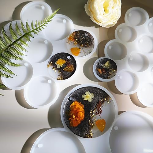 Miniatura 7 de Juego de moldes de silicona redondos de 25 cavidades grandes + medianos + pequeños para llavero de joyería de resina