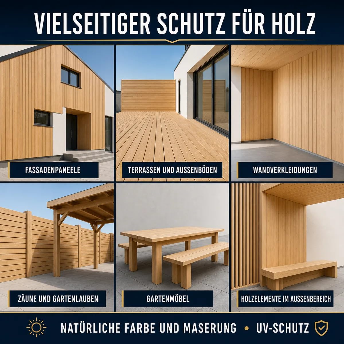 Holzschutz Schutzanstrich Holzpaneele 10 L – bis zu 100 m², wasserabweisend, UV-Schutz, erhält die Holzoptik