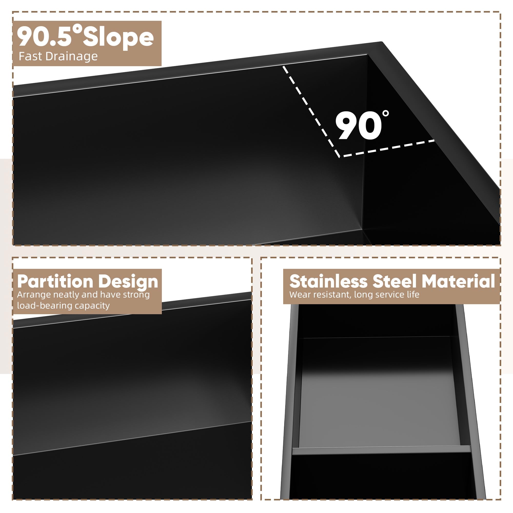bimiti Nicho de pared de baño, negro, de acero inoxidable, organizador de doble estante de 70 x 28 x 12,5 cm, estante negro, almacenamiento de ducha para baño, cocina (1, doble capa)