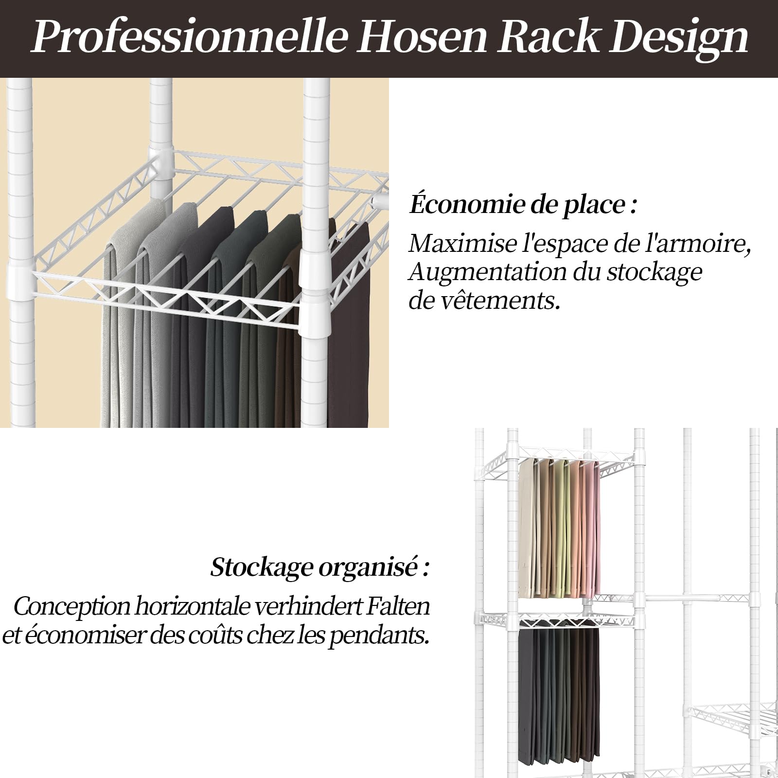 AQRA Portant à Vêtements Robuste, Penderie Vetement en Métal, Blanc