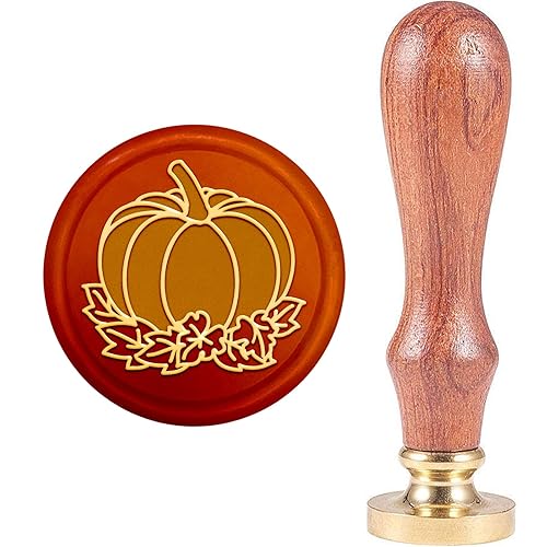 MAYJOYDIY Sello de cera de calabaza con hojas de arce y calabaza, sello de cera de sellado de 0.98 pulgadas, cabeza de latón extraíble con mango de