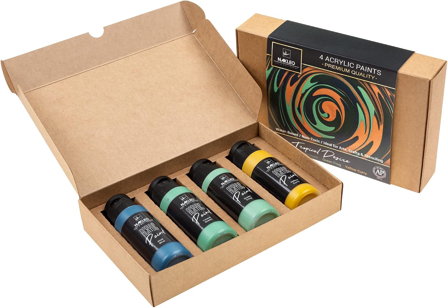 Nakleo Acrylic Paints Set, 4 Colours (60ml, 2oz) Tropical Desire Blue Green Yellow, Non-Toxic Water-Based Matte - Image 5
