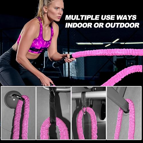 Miniatura 7 de Cuerda de batalla de 1/1.26/1.5/2 pulgadas de diámetro, rosa de 30 pies/40 pies/50 pies, cuerdas de entrenamiento de ejercicio para gimnasio en