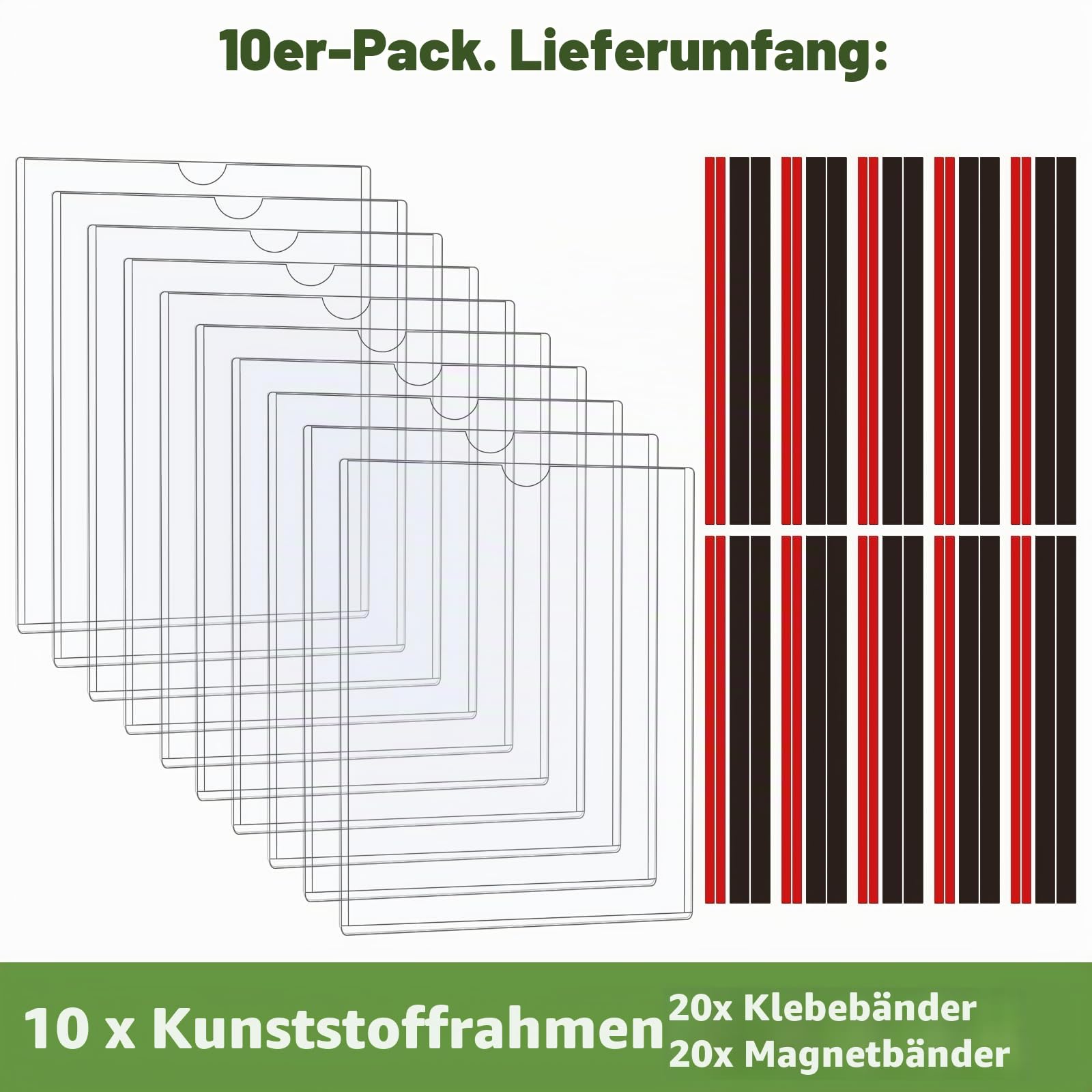 Magnetischer Wandschilderhalter A4, starre Druckschutzfolie, Klebe- und Magnetband, Kunststoff-Papierhalter für Büro, Geschäft, Zuhause, 10 Stück