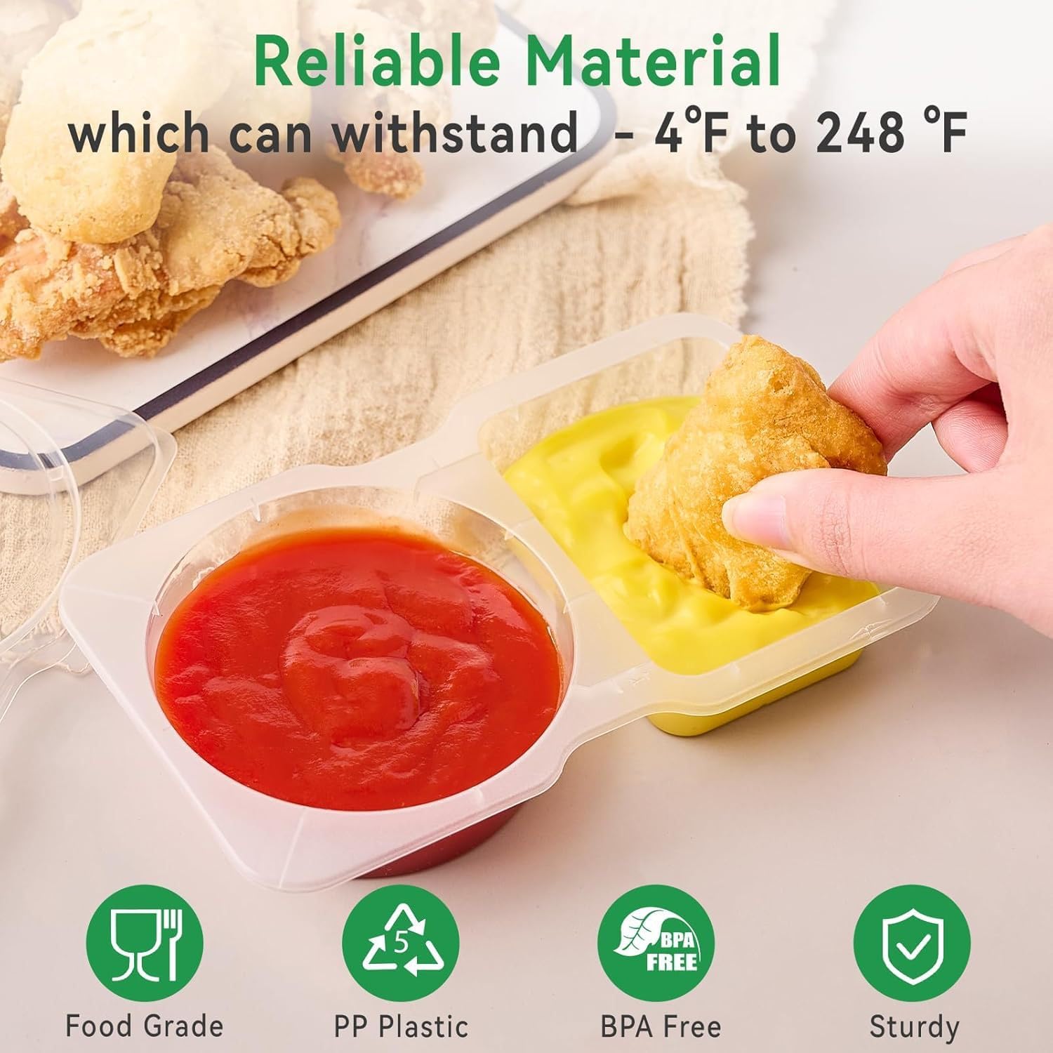 20 packages of reusable snack containers with lids, snackle box container for quantity control, and 2 compartment condiment containers, suitable for picnics, salad dressings, fruits - Image 4