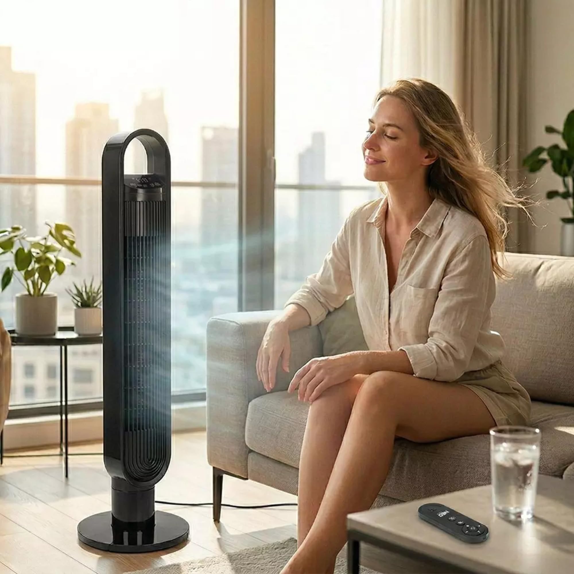 NEO TOOLS Turmventilator mit WLAN und Ionisator 60W 100cm Höhe App-Steuerung Digital-Display Fernbedienung 3 Modi und Geschwindigkeiten 75 Grad Oszillation 12h-Timer Schwarz