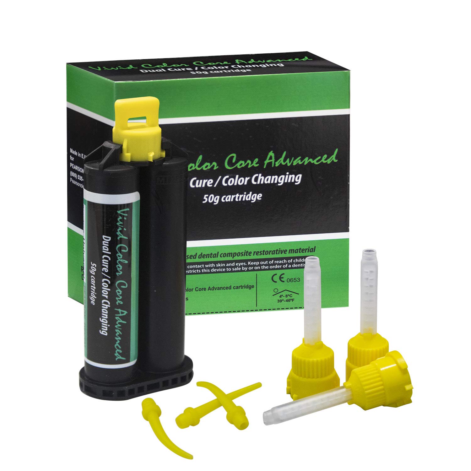 Dental Color Core Build Up Material - 50gm Cartridge and 10 Mixing Tips - Dual Cure Color Changing