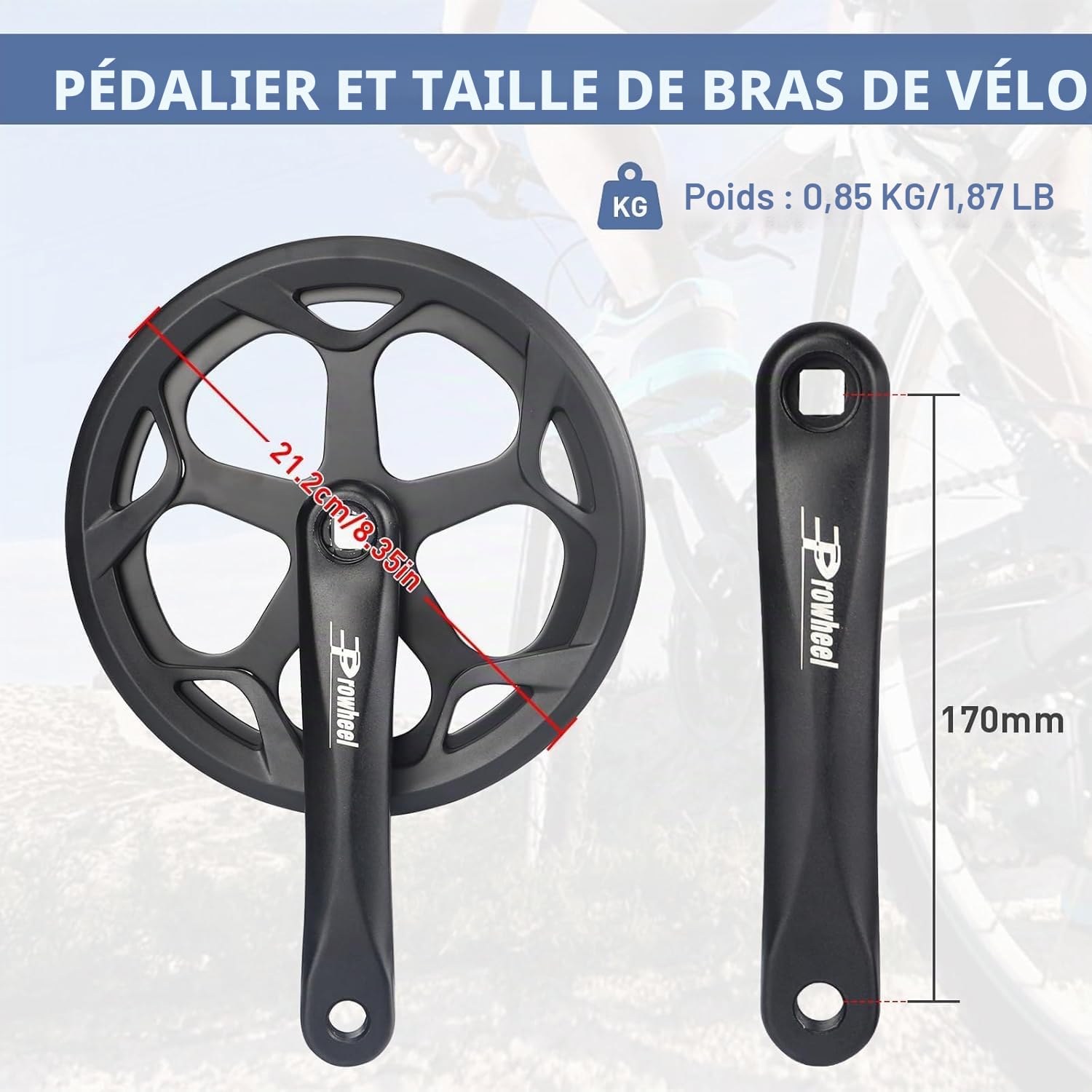 ZUKKA Prowheel Pédalier de vélo 46T en alliage d'aluminium de 170 mm pour vélo à une vitesse et 6/7/8 vitesses de ville, Fat Bike, vélo électrique, vélo pliant