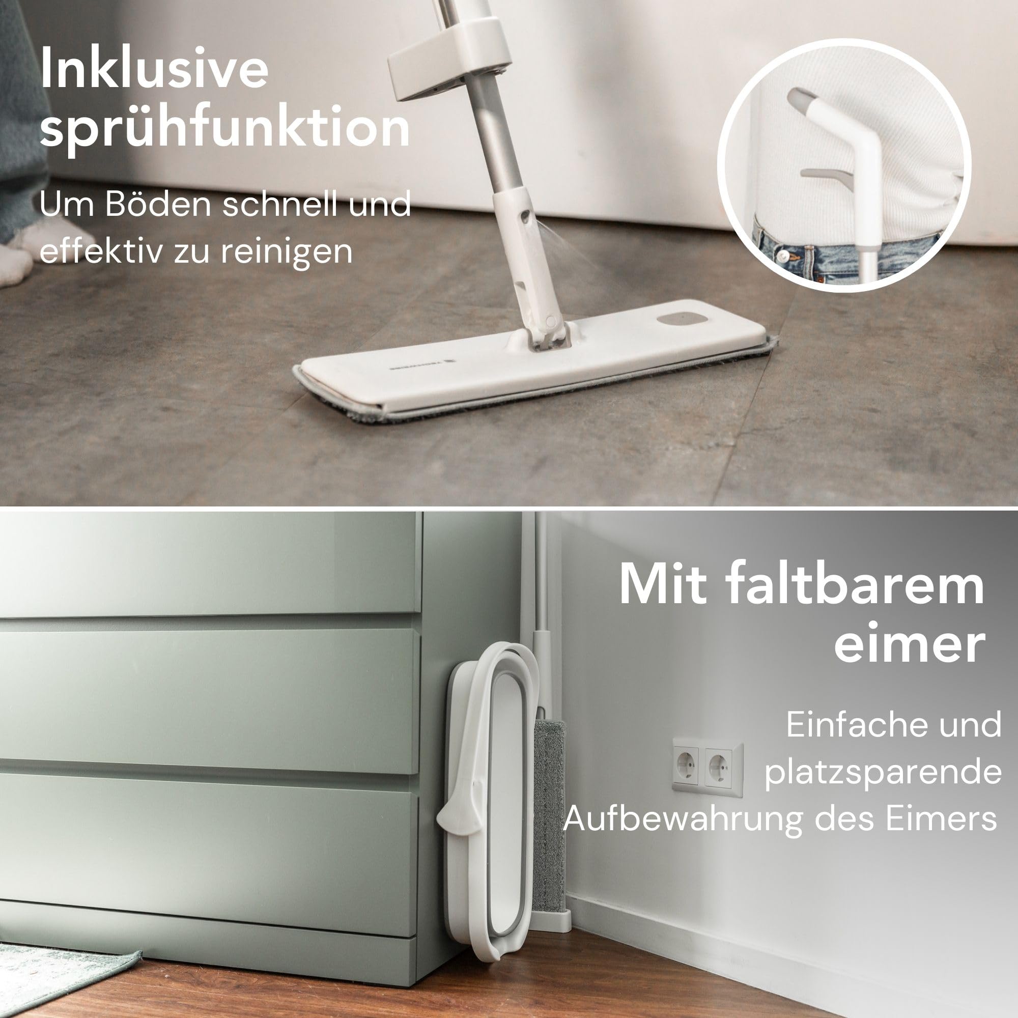 4-in-1 Wischmopp Set mit Eimer, Sprühfunktion, und Auswringfunktion - Mop Set, Bodenwischer