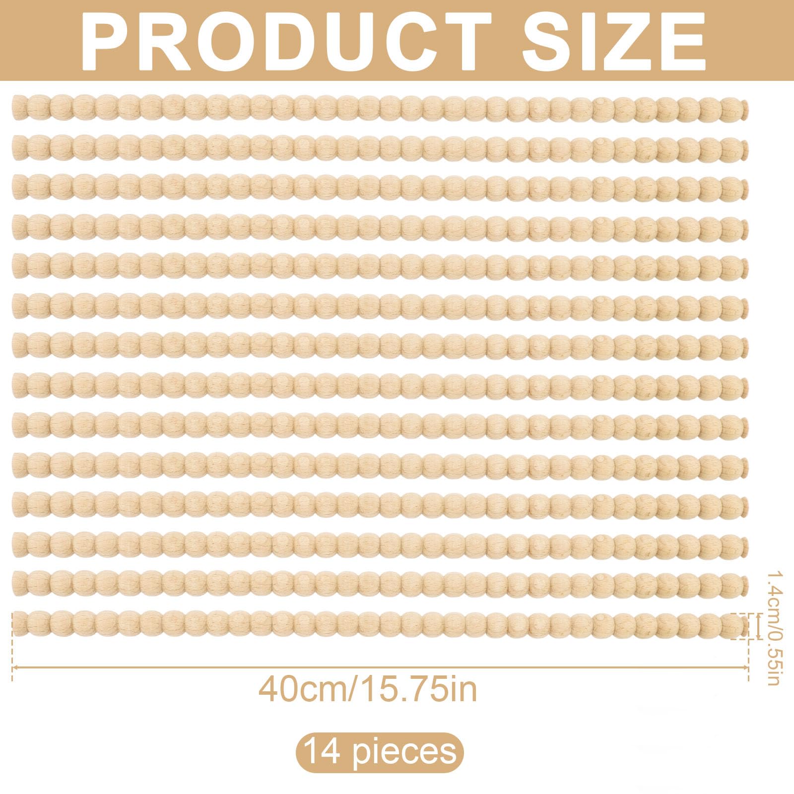 14uds Molduras Decorativas de Madera con Cuentas, Preciosas 40cm Largo Molduras de Madera para Muebles para Casa Pared Puerta Ventana Armario Estante Bricolaje Decoración