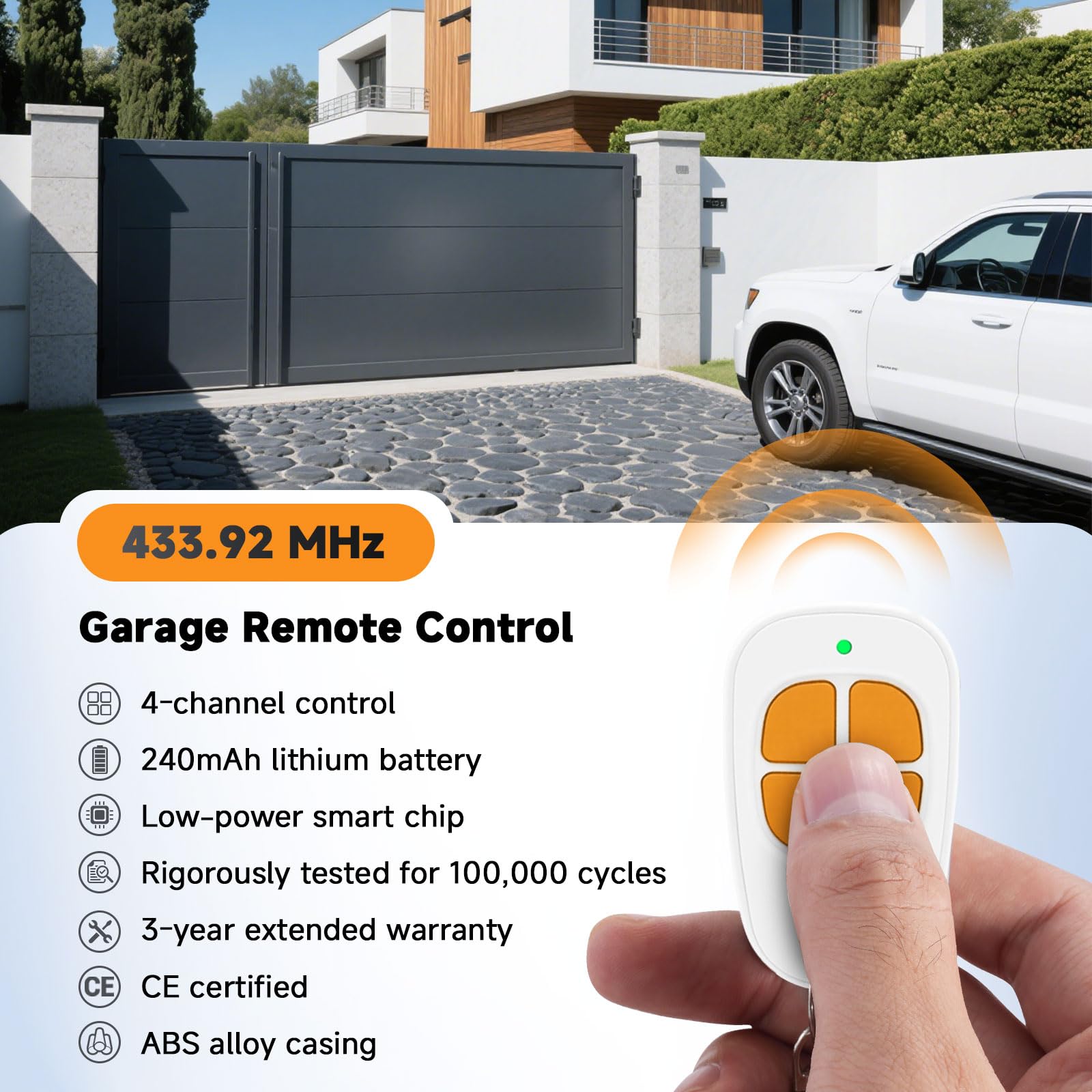 Lot de 1 AAM0094 Télécommande SCS Sentinel, 433.92MHz Télécommande Portail Garage, Compatible SCS Motorisation Portail et Porte de Garage, 4 Canaux (Orange) (1PCS)